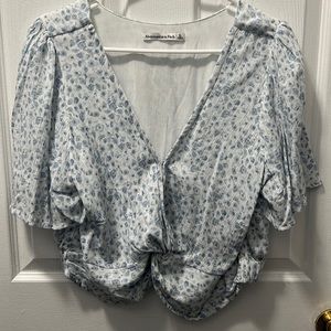 Blue floral print blouse